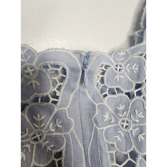 J. Peterman Dress Sheath Ice Blue 100% Linen Cutout Lace Floral Size 10 - Picture 6 of 6
